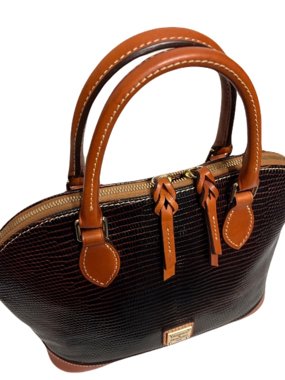 Dooney & Bourke Black Lizard- Embossed Leather Zip Zip Satchel EUC - Picture 2 of 13